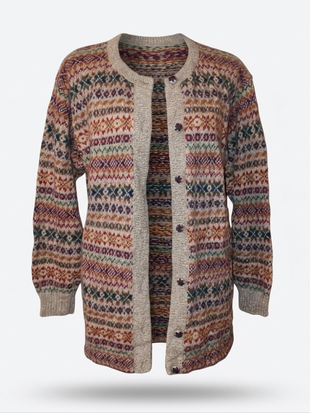 Vintage Fair Isle Alpaca Wool Button Down Chunky Sweater